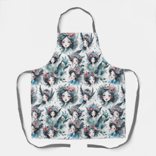 Charming Fairies with Flower Crowns Watercolor Apron