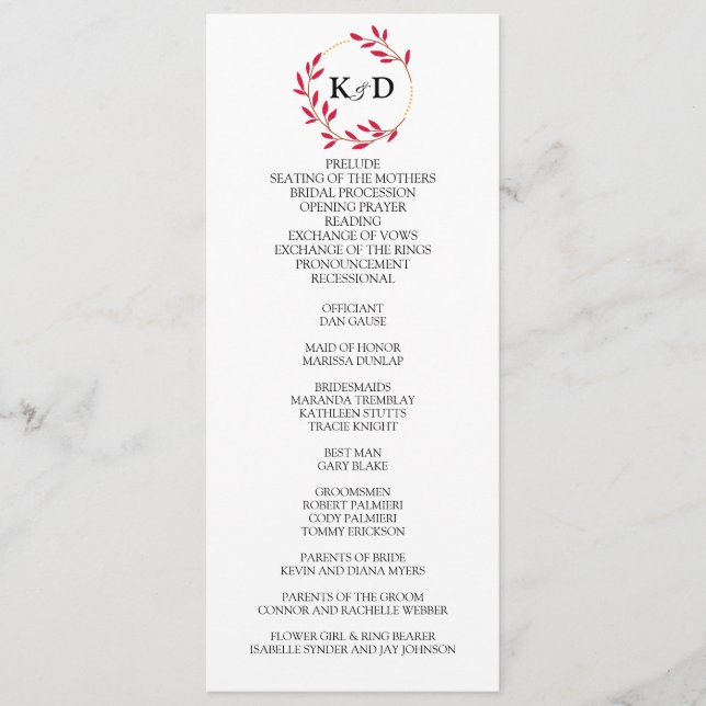 Charming Fall Leaf Monogram Wedding Program (Front)