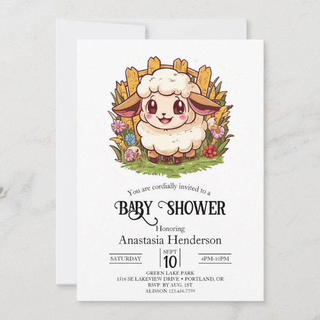 Charming Farmyard Sheep Baby Shower Invitation (Front)