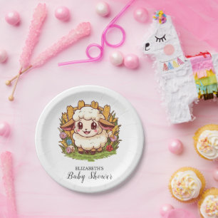 Charming Farmyard Sheep Baby Shower Paper Plate