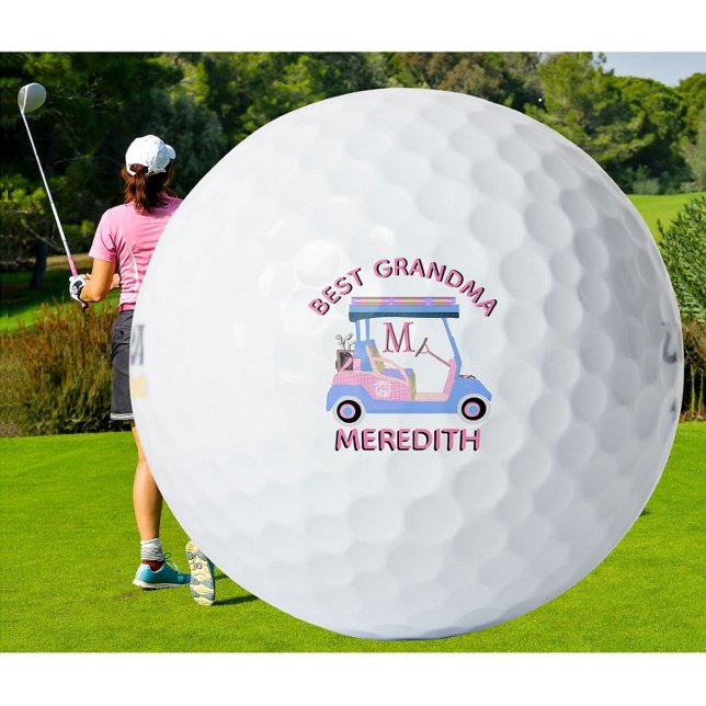 Charming Fem Golf Cart Best Grandma MonogramName Golf Balls (Creator Uploaded)