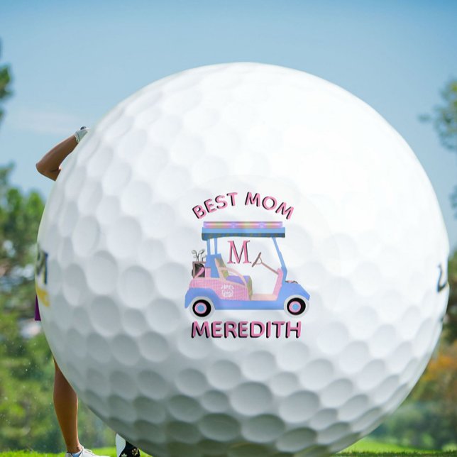 Charming Feminine Golf Cart Best Mom Monogram Name Balls (Creator Uploaded)