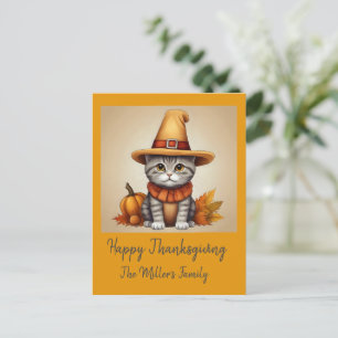 Charming festive Thanksgiving Cat in Disguise Holiday Postcard
