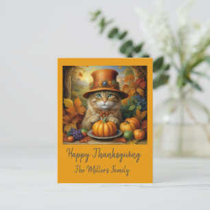 Charming festive Thanksgiving Cat in Disguise Holiday Postcard