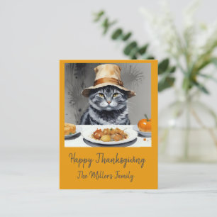 Charming festive Thanksgiving Cat in Disguise Holiday Postcard