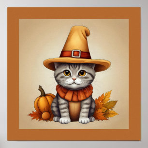 Charming festive Thanksgiving Cat in Disguise Poster