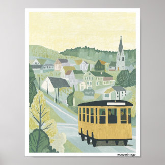 CHARMING FINE ART PRINT STYLIZED COUNTRY SIDE