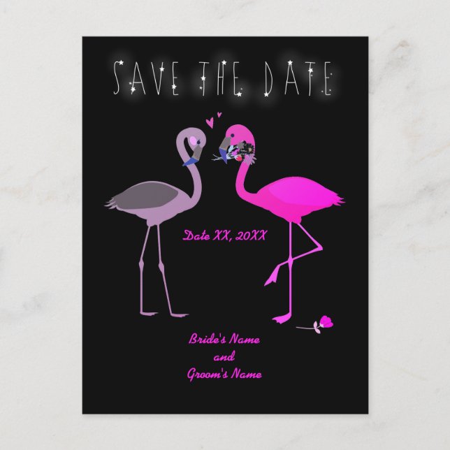Charming Flamingo Couple Save the Date Wedding Announcement Postcard (Front)