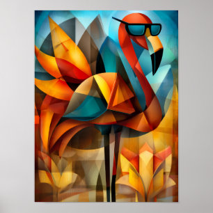 Charming Flamingo – Cubist Cool in Shades Poster