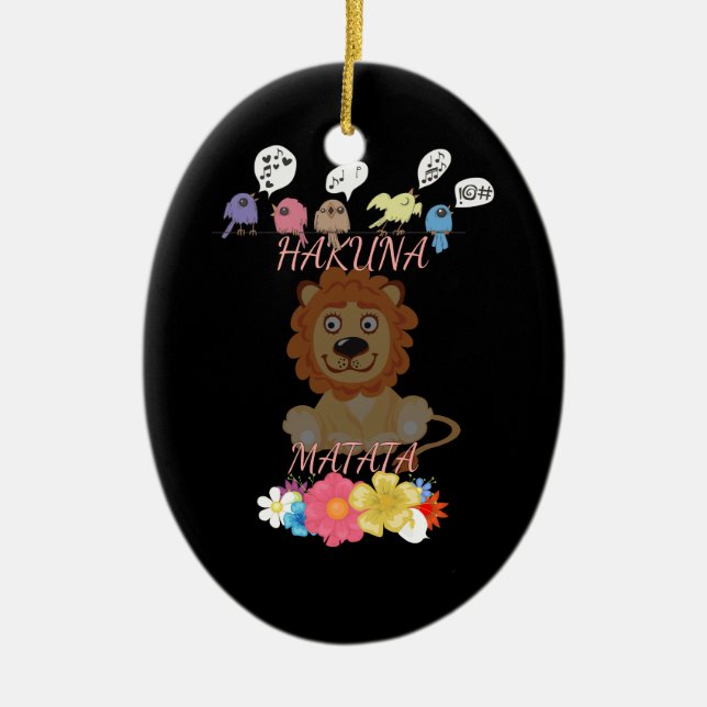 Charming "Flora and Fauna Hakuna Matata" Baby Lion Ceramic Ornament (Front)