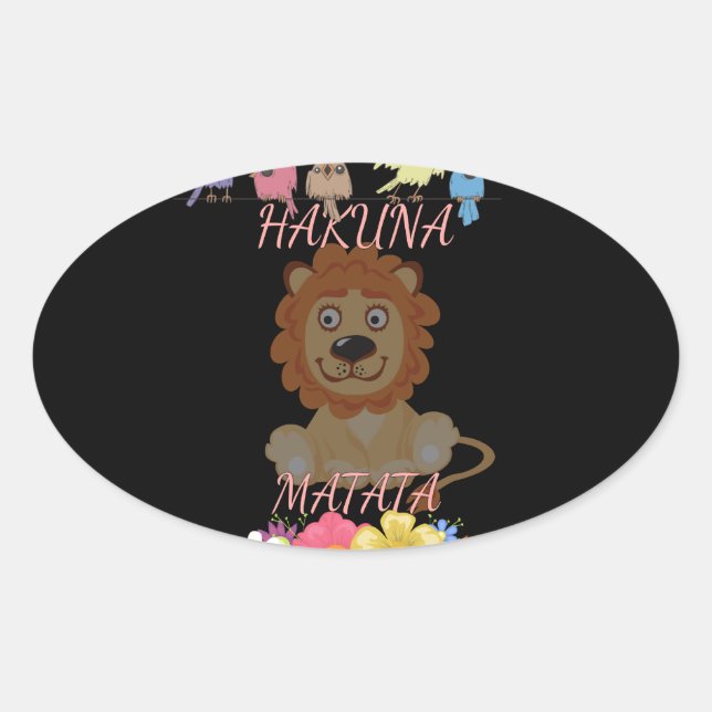Charming "Flora and Fauna Hakuna Matata" Baby Lion Oval Sticker (Front)