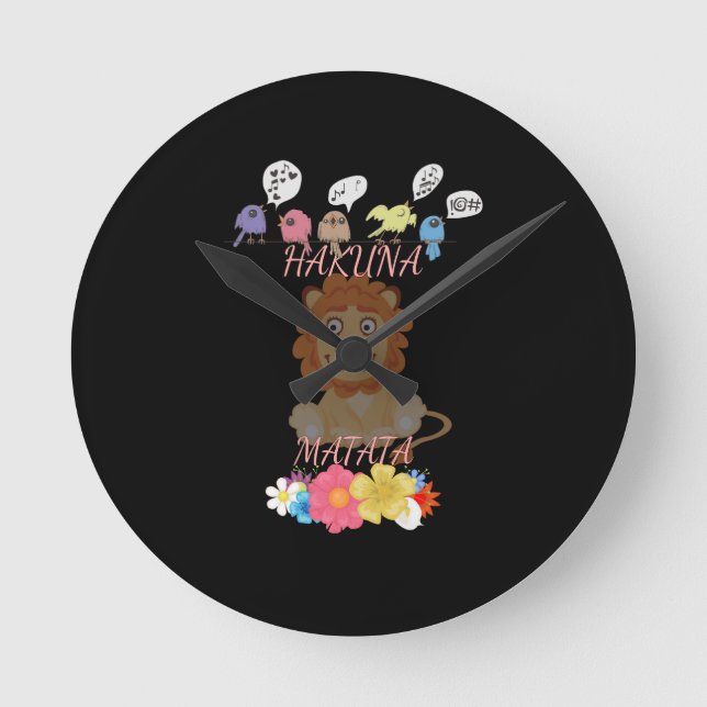 Charming "Flora and Fauna Hakuna Matata" Baby Lion Round Clock (Front)