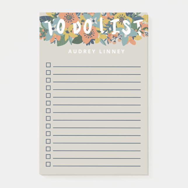 Charming Floral Checkbox To Do List Post-it Notes (Front)