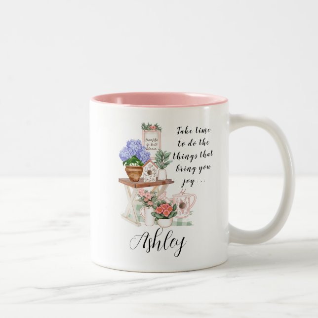 Charming Floral First Name Motivational Two-Tone Coffee Mug (Right)