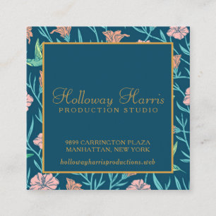 Charming Floral & Hummingbird Pattern Square Business Card
