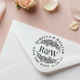 Charming Floral Monogram Self-Inking Save The Date Stamp