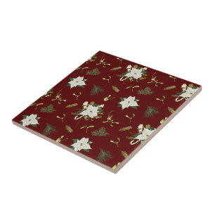 Charming Floral Pattern on Maroon Tile