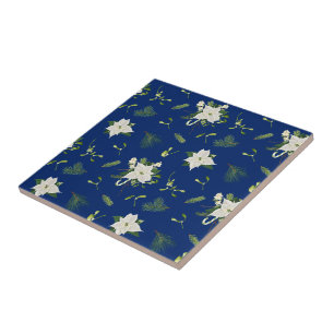 Charming Floral Pattern on Navy Tile