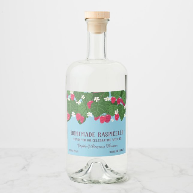 Charming Floral Raspberry Liqueur Thank You Liquor Bottle Label (Front)