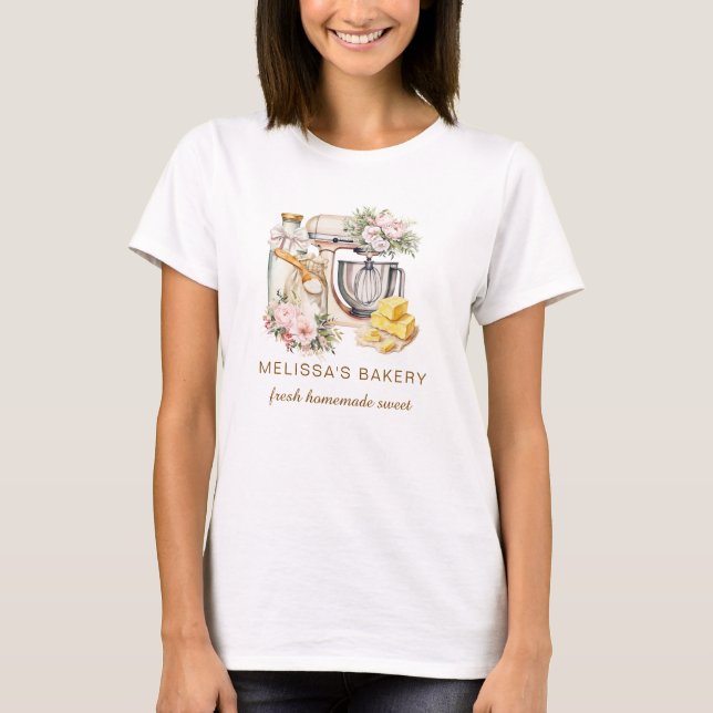 Charming Floral Stand Mixer & Cooking ingredients T-Shirt (Front)
