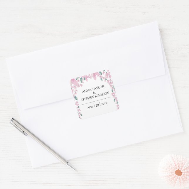 Charming Floral Wisteria Wedding Square Sticker (Envelope)