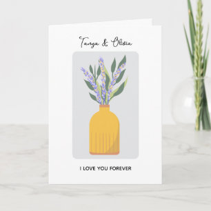 Charming flower vase design with lavender  card