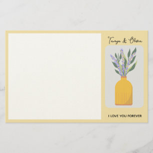 Charming flower vase design with lavender stationery