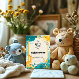 Charming Forest Animal 1st Birthday Invitation Postcard