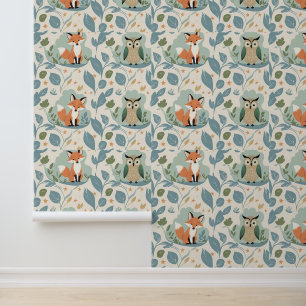 Charming Forest Friends Fox & Owl Peel and Stick  Wallpaper