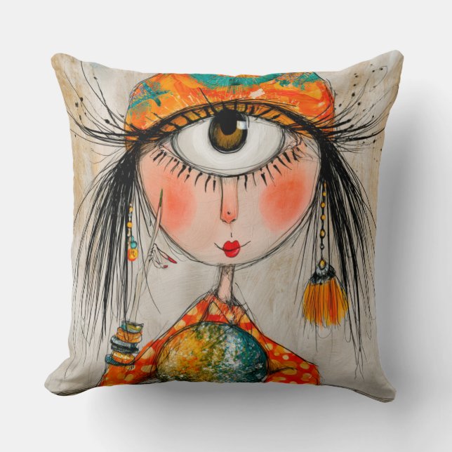 Charming Fortune Teller Cyclops Throw Pillow (Front)