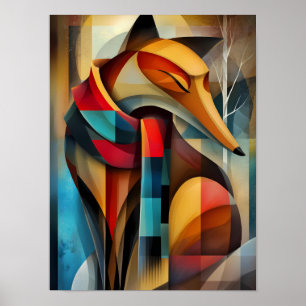 Charming Fox – Cubist Elegance in a Winter Scarf Poster