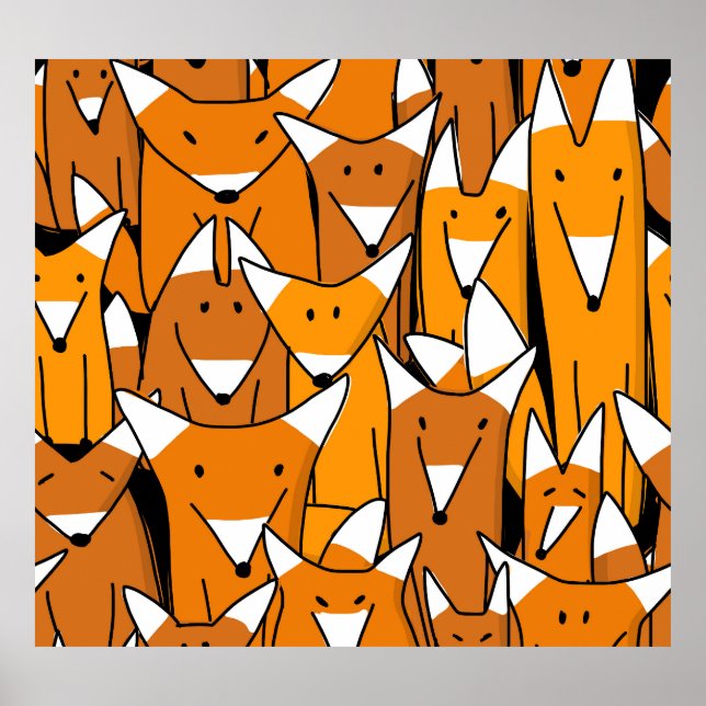 Charming Fox Family: Playful Animal Pattern Poster (Front)