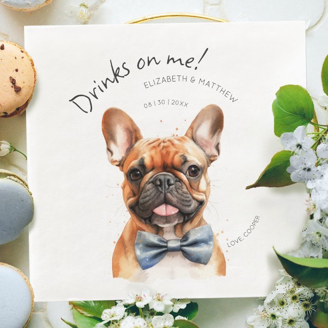 Charming French Bulldog Waiter Watercolor Napkin (Creator Uploaded)
