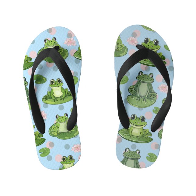 Charming Frog and Toad Pond Party Kid's Flip Flops (Footbed)