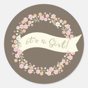 Charming Garden Floral Wreath Girl Baby Shower Classic Round Sticker