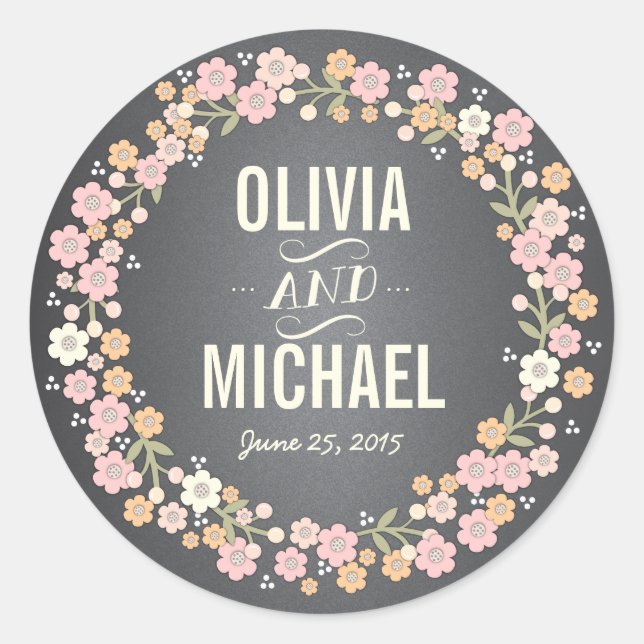 Charming Garden Floral Wreath Personalized Sticker (Front)