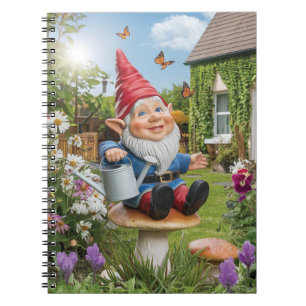 Charming Garden Gnome with Watering Can Notebook