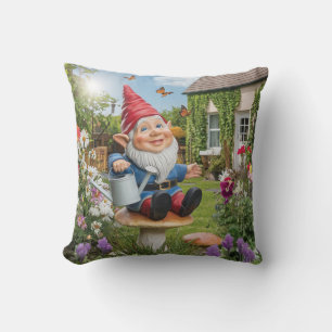 Charming Garden Gnome with Watering Can Throw Pillow
