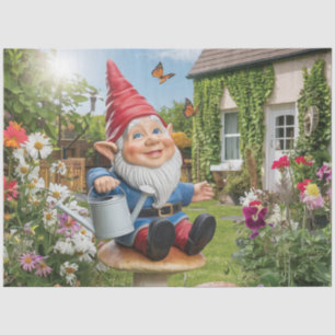 Charming Garden Gnome with Watering Can Tissue Paper