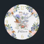 Charming Gardener Floral First Name Round Clock<br><div class="desc">This sings out feelings of peace and serenity - with lovely colours and the ability to personalize the first name. It is always important to take time out to do the things that bring us joy. Any design questions just send a chat or an email to charmdesignstudio@rcn.com and we’ll be...</div>