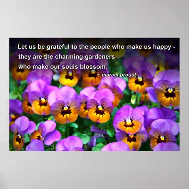 Charming Gardeners Proust Quote Cheerful Pansies Poster (Front)
