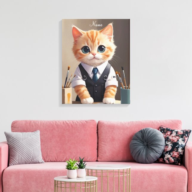 Charming Ginger Cat Artist with Paintbrushes Cute  Canvas Print (Insitu(LivingRoom))