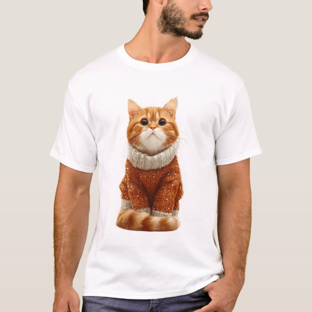 Charming Ginger Cat in a Cozy Knit Sweater (Front)