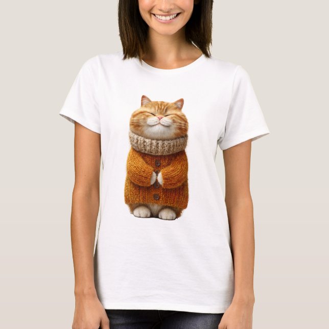 Charming Ginger Cat in Cozy Knitted Sweater 3D (Front)