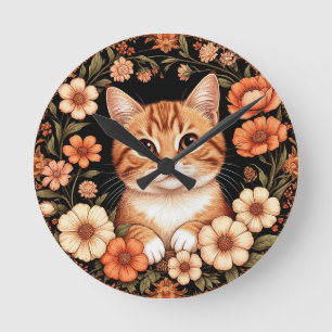 Charming Ginger Cat Round Clock