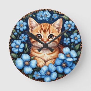 Charming Ginger Cat Round Clock