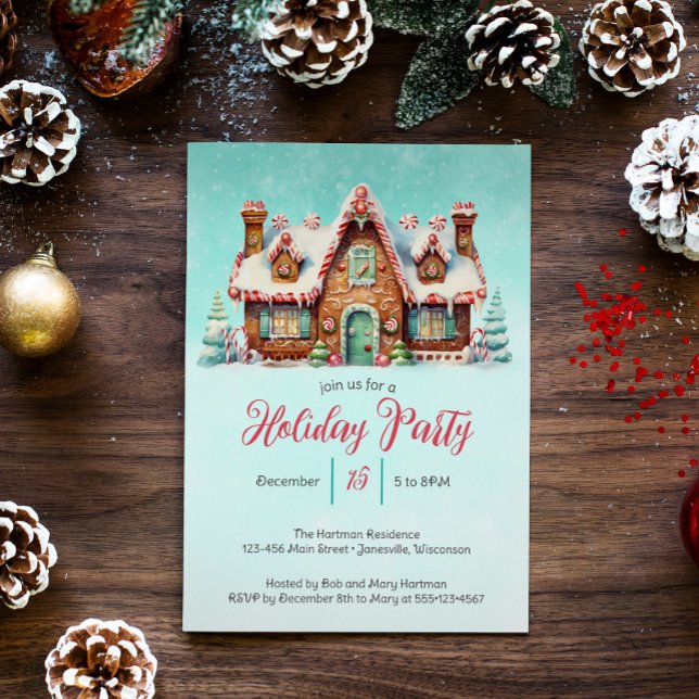 Charming Gingerbread House Holiday Party Card (Creator Uploaded)