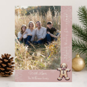 Charming Gingerbread Man   Pink Photo Card
