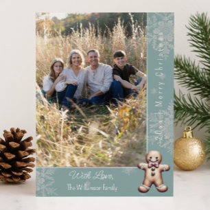 Charming Gingerbread Man Teal Photo Card