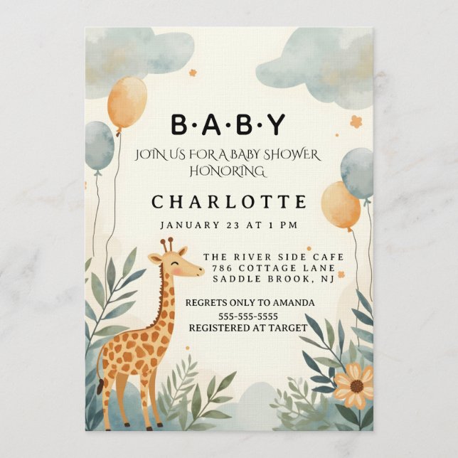 Charming Giraffe Baby Shower Invitation (Front)